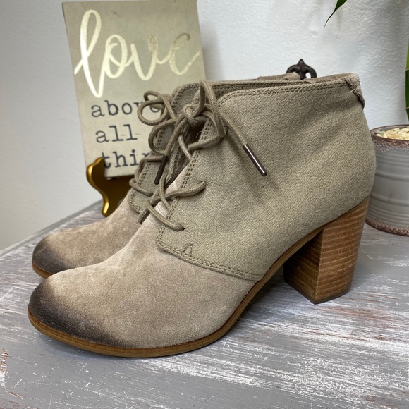 Toms Lunata taupe lace up ankle boots booties size 10 EUC - Picture 8 of 8